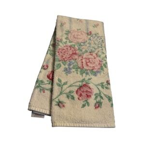 VTG Dundee Hand Towel Cream Pink Blue Rose Floral Cotton Cottagecore Made in USA